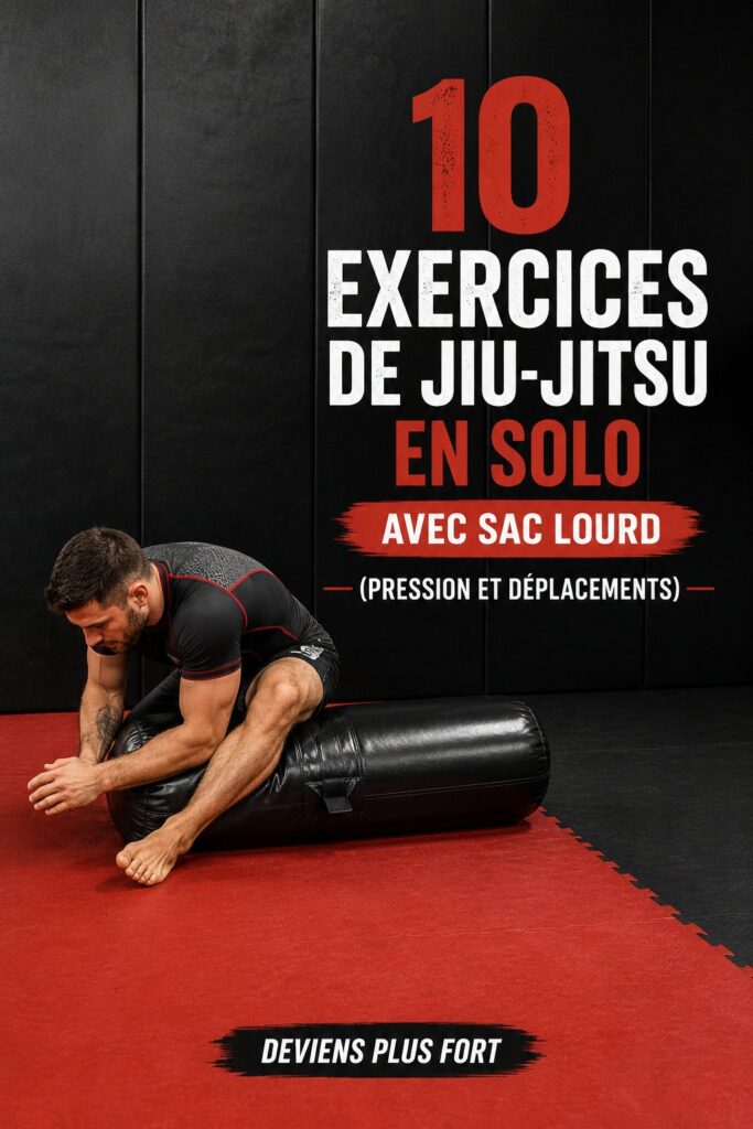 Femme pratiquant des exercices de BJJ avec un sac de frappe à la maison.