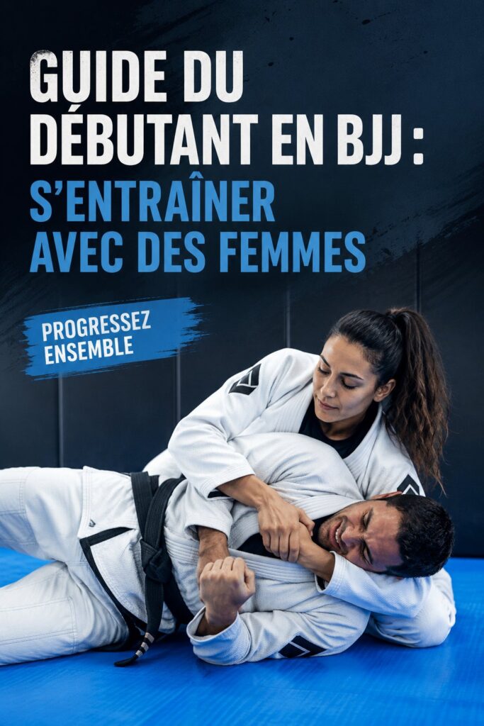 Femme s'entraînant au Jiu-Jitsu brésilien sur un tatami avec un sourire confiant.