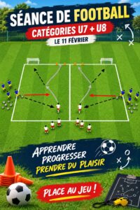 Enfant jouant au football sur un terrain, illustrant l'initiation sportive.