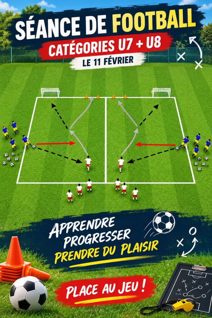 Enfant jouant au football sur un terrain, illustrant l'initiation sportive.