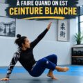 Femme pratiquant un drill de jiu-jitsu au dojo, mettant en avant sa technique.