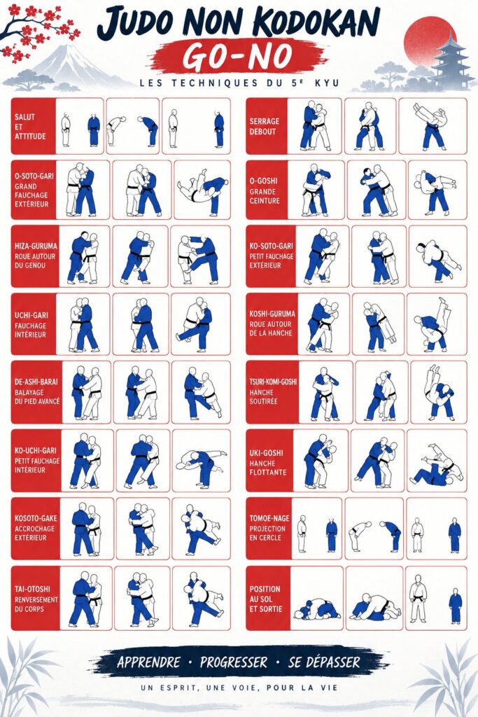 Femme pratiquant le judo en exécutant un kata Go-No-Sen sur un tatami.