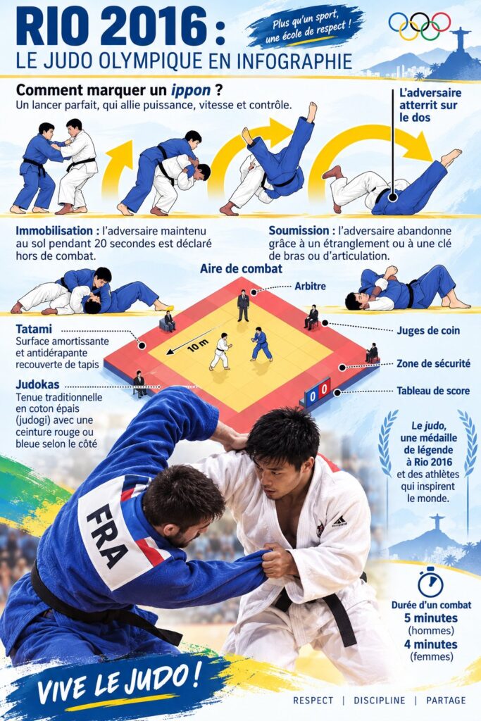 Infographie montrant les moments forts du judo aux JO de Rio 2016