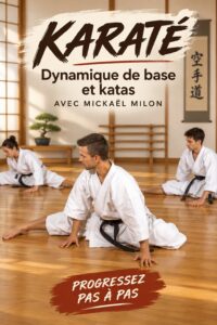 Une femme pratiquant le karaté sur un tatami avec concentration.