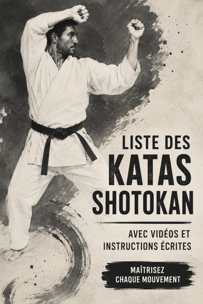 Femme pratiquant un kata Shotokan dans un dojo, mettant en avant sa technique et son mouvement.