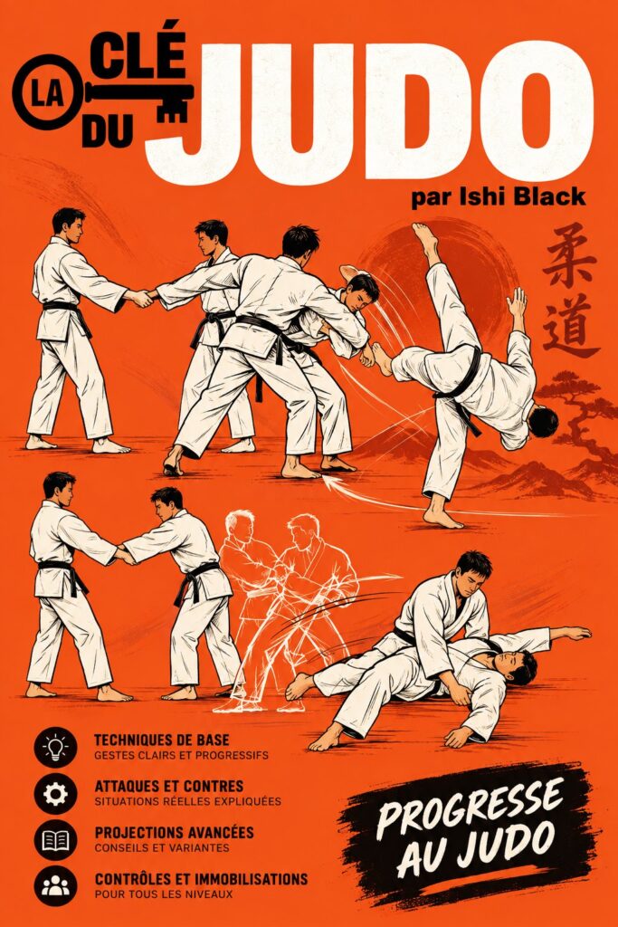 Femme s'entraînant au judo sur le tatami, concentrée sur une technique