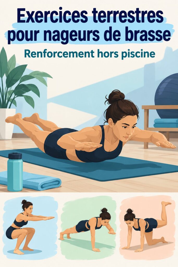 Femme effectuant des exercices de renforcement musculaire pour la nage en brasse sur une surface plate.