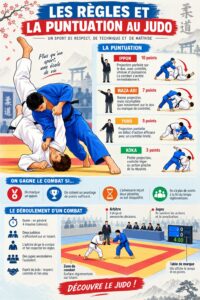 Femme pratiquant le judo sur un tatami, illustrant l'importance des règles et de la notation.
