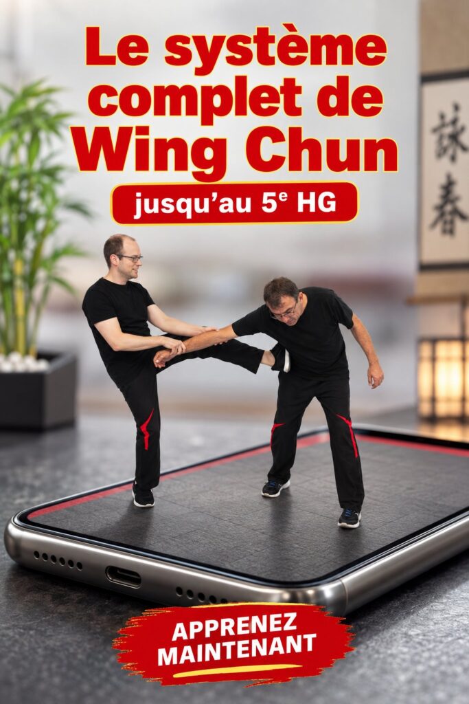 Femme pratiquant des techniques de Wing Chun en plein entraînement.