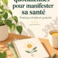 Femme méditant avec un carnet d'affirmations pour améliorer sa santé