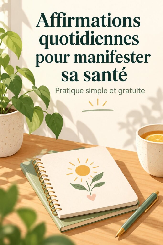 Femme méditant avec un carnet d'affirmations pour améliorer sa santé