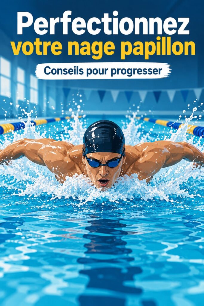 Femme nageant en papillon dans une piscine