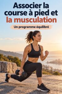 Femme courant sur un chemin avec des haltères à proximité, illustrant la combinaison de la course et de la musculation.