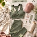 Femme s'entraînant avec une tenue de sport colorée et élégante.