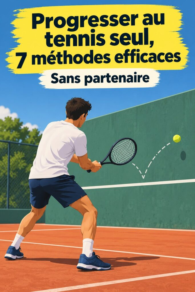 Femme s'entraînant au tennis seule sur un court, en répétant des coups.