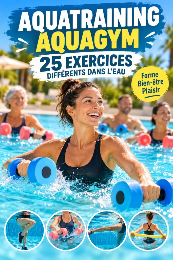 Femme pratiquant des exercices d'aquagym dans une piscine.