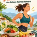 Femme athlétique préparant un repas nutritif pour la performance sportive.