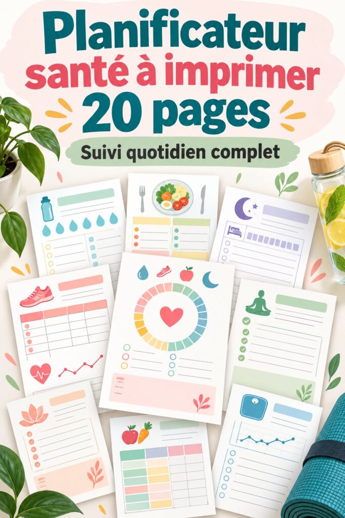 Planificateur santé imprimable de 20 pages, organisé par sections