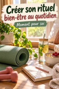 Des éléments de bien-être disposés sur une table, incluant des fleurs, des bougies et des outils de relaxation