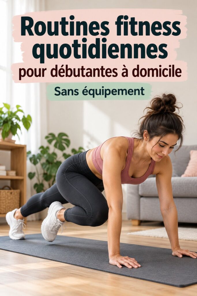 Femme effectuant des exercices de fitness à domicile avec un tapis de yoga.
