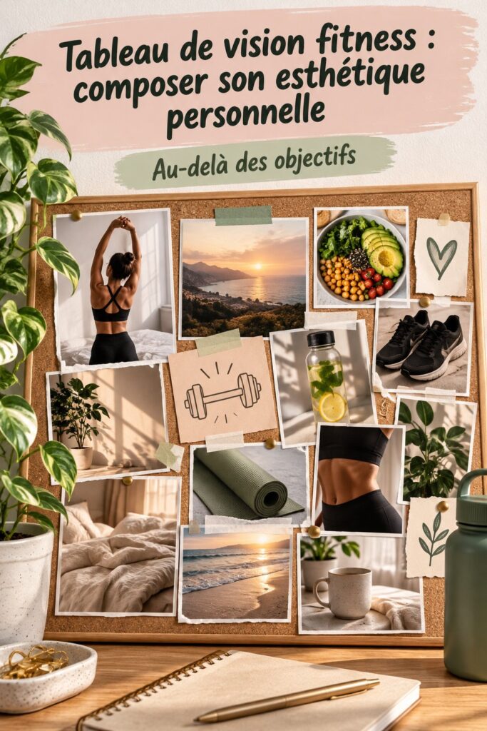 Tableau de vision fitness avec des images inspirantes représentant des objectifs de santé et de forme.
