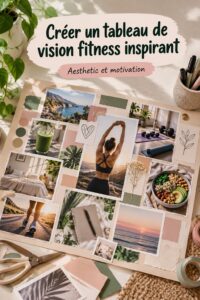 Tableau de vision fitness inspirant avec des photos de motivation et des objectifs de bien-être.