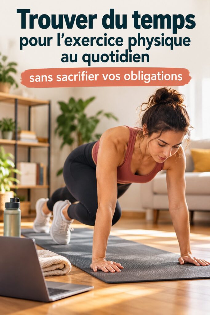 Femme faisant de l'exercice à la maison pour s'adapter à son emploi du temps.