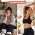 Femme heureuse après avoir perdu 40 kilos, souriant dans un environnement naturel.